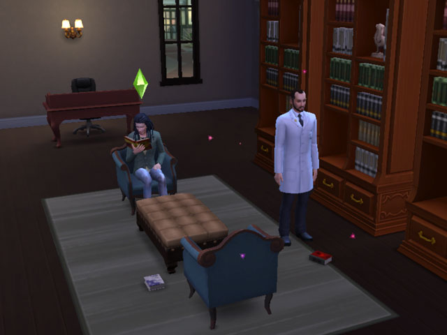 Sims 4: Ученые оккупировали местную библиотеку и не соглашаются возвращаться в лабораторию. Хорошо, что персонаж не прогуливал химию и сможет сам создать вакцину.