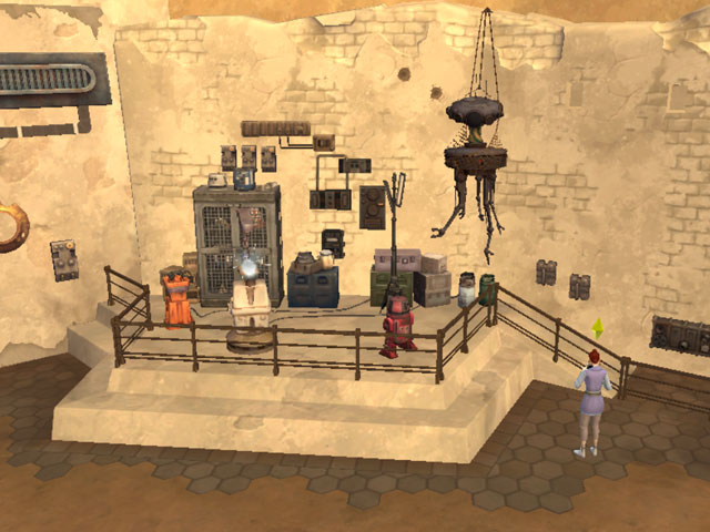 Sims 4: Склад фабрики дроидов, Имперский дроид-разведчик, Дроид Гонк на подзарядке у фабрики дроидов. 