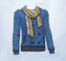 Синий мужской свитер с коричневым шарфом